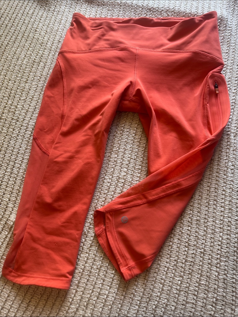 lululemon Coral Athletic Crop Leggings with Side Pocket color orange